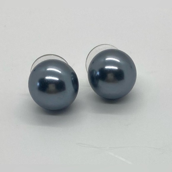 Gray Large Pearl Stud Earrings Preppy Classic Traditional Party Retro Feminine - Picture 2 of 8